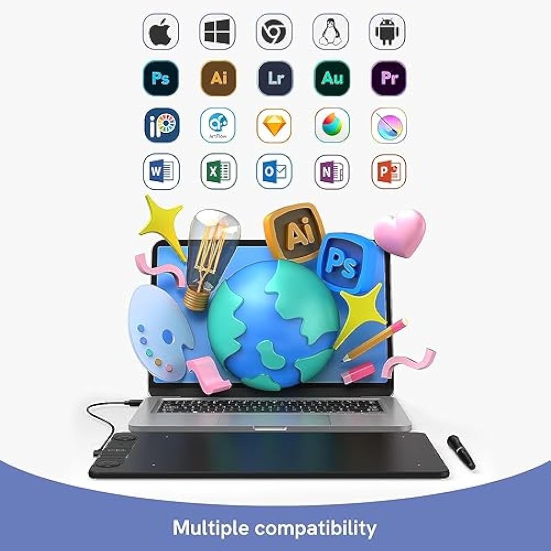 Digital Graphics Drawing Tablet, 10x6 inch VEIKK VK1060PRO with 2 Scroll Wheels, 6 Express Keys, Battery-Free Stylus with Tilt Function for Windons、Mac OS、Android And Linux