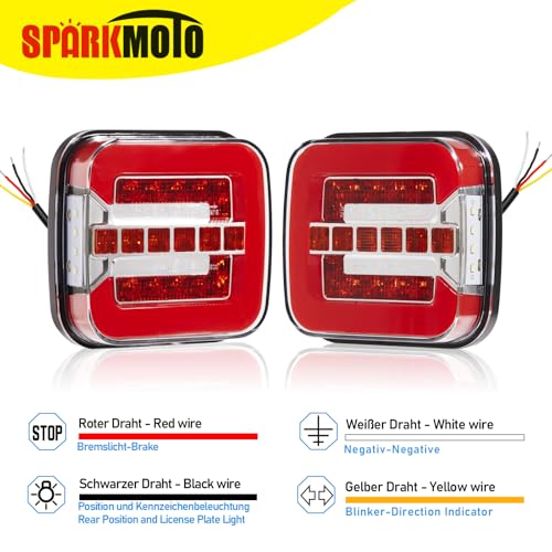 SPARKMOTO LED Trailer Rear Lights - Waterproof, 12V/24V Universal, 4 Functions With License Plate Light, IP67 Submersible