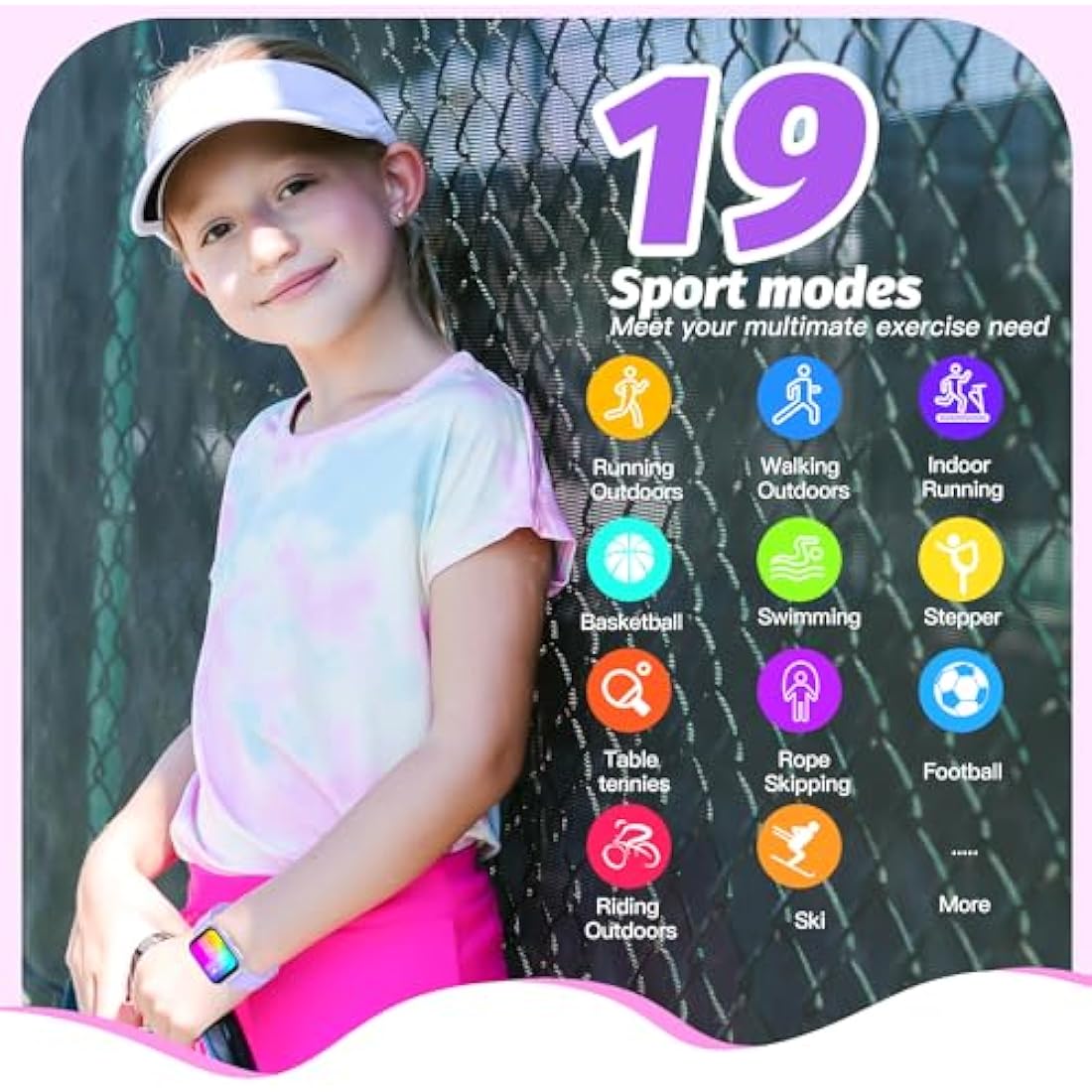 Kids Smart Watch for Girls,IP68 Waterproof Kids Fitness Tracker Watch with 1.5 Inch DIY Face,Heart Rate Sleep Monitor,19 Sport Modes,Calories Counter,Alarm Clock,Great Gifts for Children 6+ (Purple)