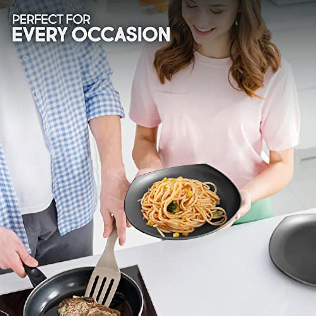 Greentainer Unbreakable Lightweight Dinnerware Sets, Plastic Dinner Set, 4 Dining Plates, 4 Bowls, 4 Cups, Microwave and Dishwasher Safe, Camping Tableware for Kids and Adults, Service for 4(Grey)