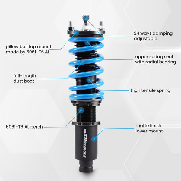 maXpeedingrods Coilovers for Honda Civic 1988-2000, for Honda CRX del Sol 1992-1995, for Acura Integra 1990-2001, 24 Levels Damper Adjustable Struts, Height Adjustable T6 Upgraded Lowering Kit