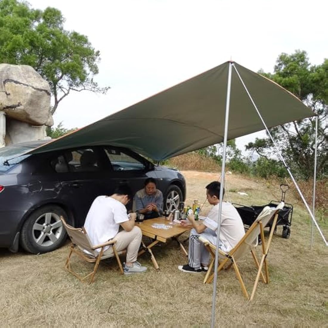 3x5m Car Awning with Pole Outdoor Camping Tent Tarp Waterproof Canopy Shade Sun Shelter