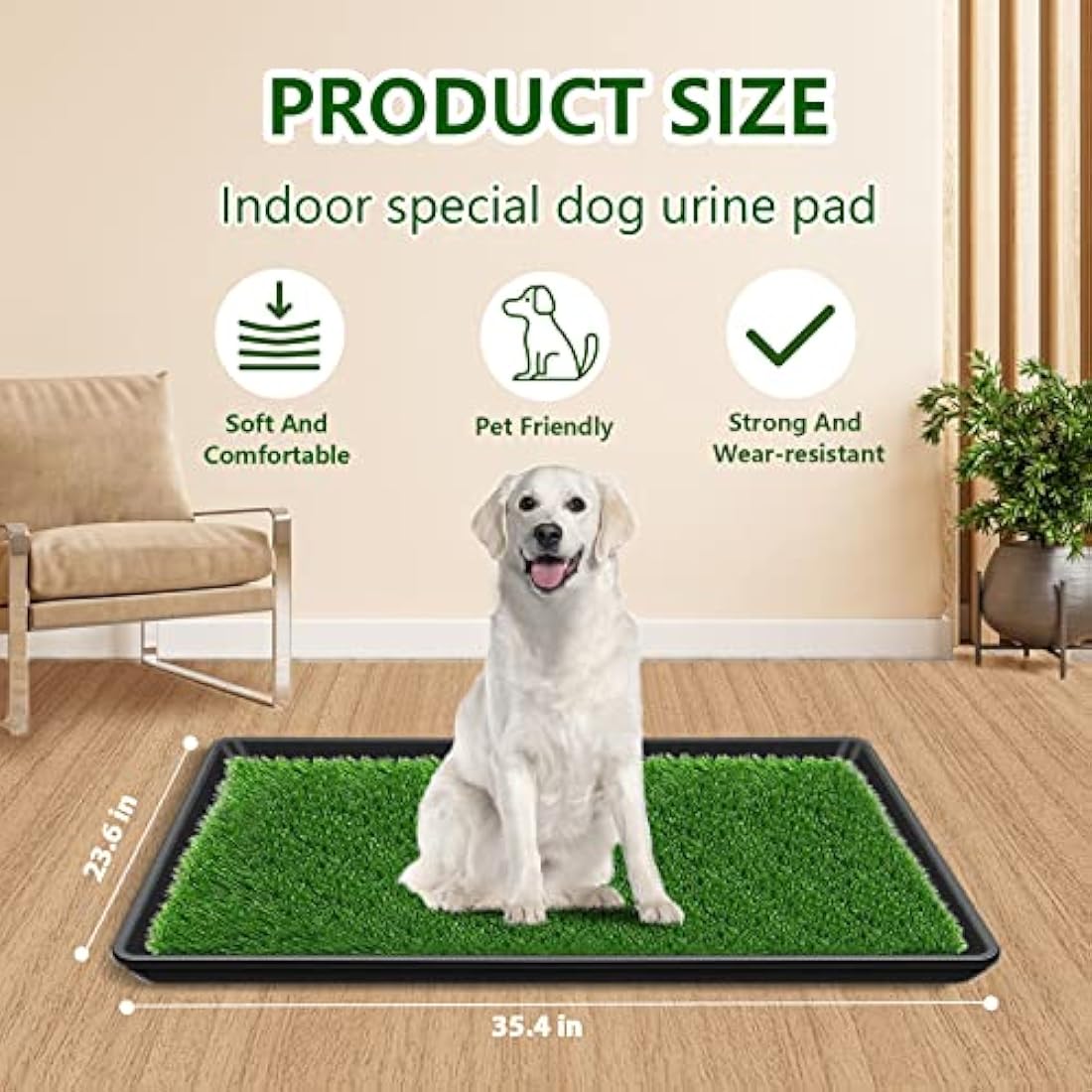 Embellbatt 60 * 90CM Dog Grass Pad with Tray, Dog Potty Grass for Puppy Training, Artificial Fake Grass for Dogs to Pee on Indoor Outdoor Dog Training Floor Protection Trays