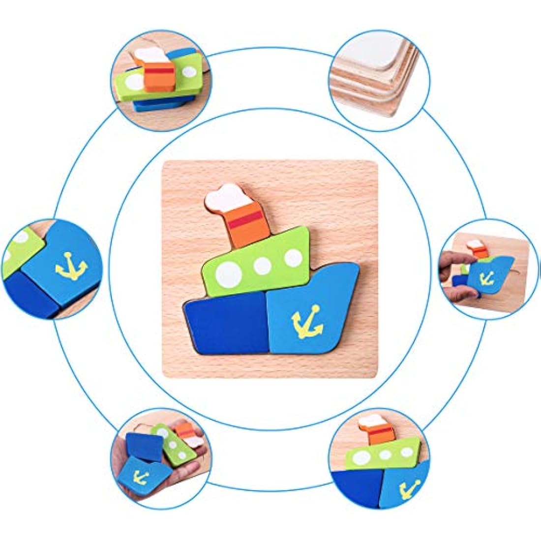 Highttoy Wooden Jigsaws for 1 2 3 Year Olds,5 Pcs Jigsaw Puzzles for Toddlers Traffic Vehicle Chunky Shape Blocks Early Educational Montessori Wooden Toys for 1+ Year Old Boys Girls