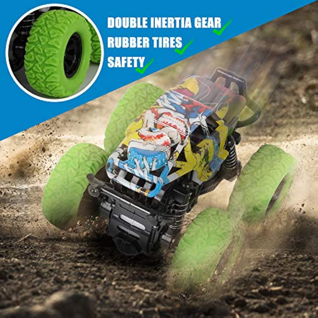 Shayson 2 Pack Monster Truck Toys Friction Powered Cars Pull Back Trucks，Inertia Vehicle Playsets with Shockproof Spring and Rubber Wheel，Toy Cars for Kids