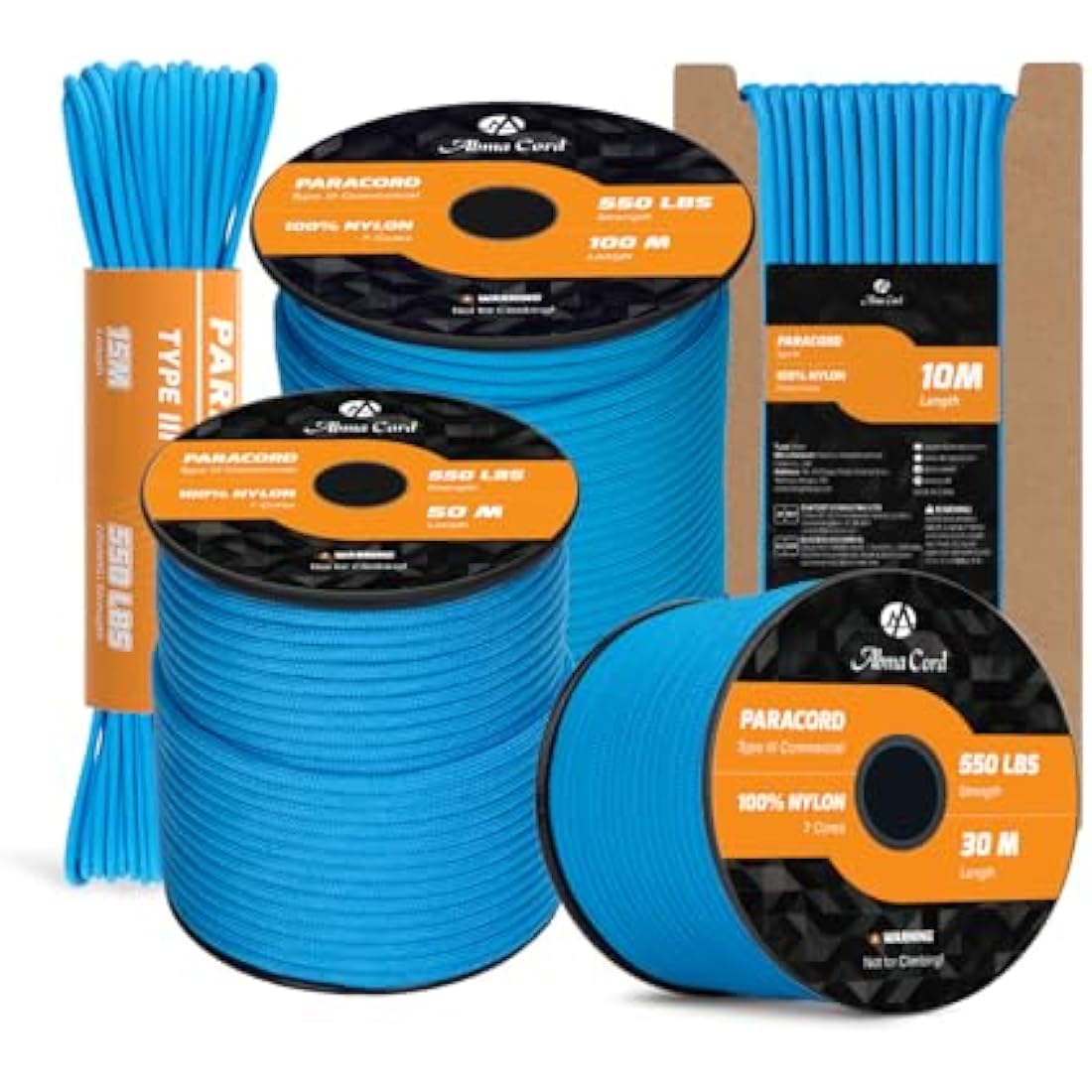 Abma Cord Paracord 550 4mm 10m 100% Nylon Rope Type III 7 Strands Parachute Cord for DIY, Camping, Survival, Outdoor - Max. 250kg - Blue