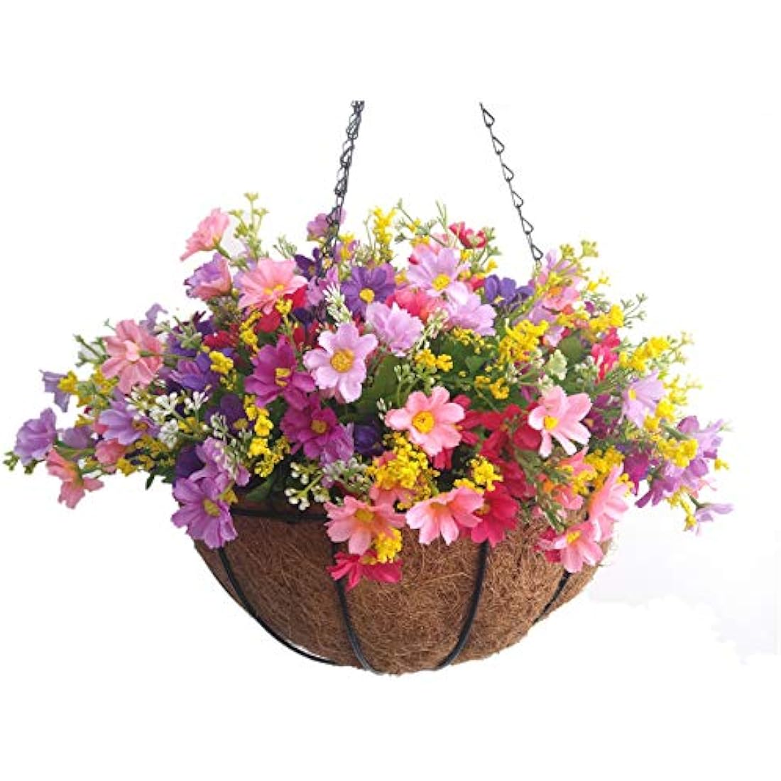 Home and Outdoors Silk Chain Hanging Basket Flowerpot Flowers DIY Artificial Daisy Red Flowers and Pink Flowers Purple (Big Basket)