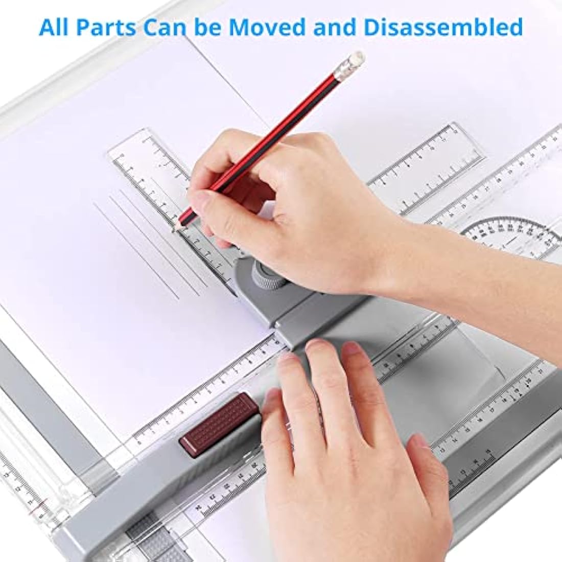 eSynic A3 Drawing Board Set, A3 Multifunction Drafting Table Adjustable Measuring System Angle Parallel Motion Drawing Board with Protractor, Paper Locator, Sliding Ruler, Anti Slip Support Leg