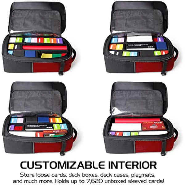 ENHANCE MTG Backpack - Collector's Edition TCG Backpack for Deck Boxes, Sleeved Cards, Playmats, MTG Accessories - Customizable Card Organization with Built-in Defender Screen (Dragon Red)