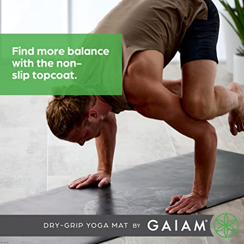 Gaiam Dry-Grip Yoga Mat - 5mm Thick Non-Slip Exercise & Fitness Mat for Standard or Hot Yoga, Pilates and Floor Workouts - Cushioned Support, Non-Slip