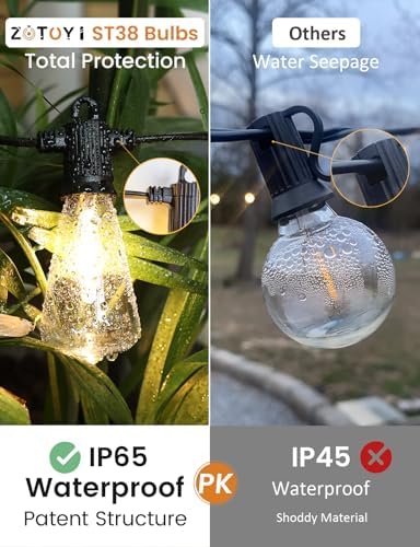 ZOTOYI 80FT Festoon Lights Outdoor Mains, IP65 Waterproof Garden String Festoon Lights with 35+2 Shatterproof ST38 Plastic Vintage LED Bulbs for Garden Patio Pergola, Warm White