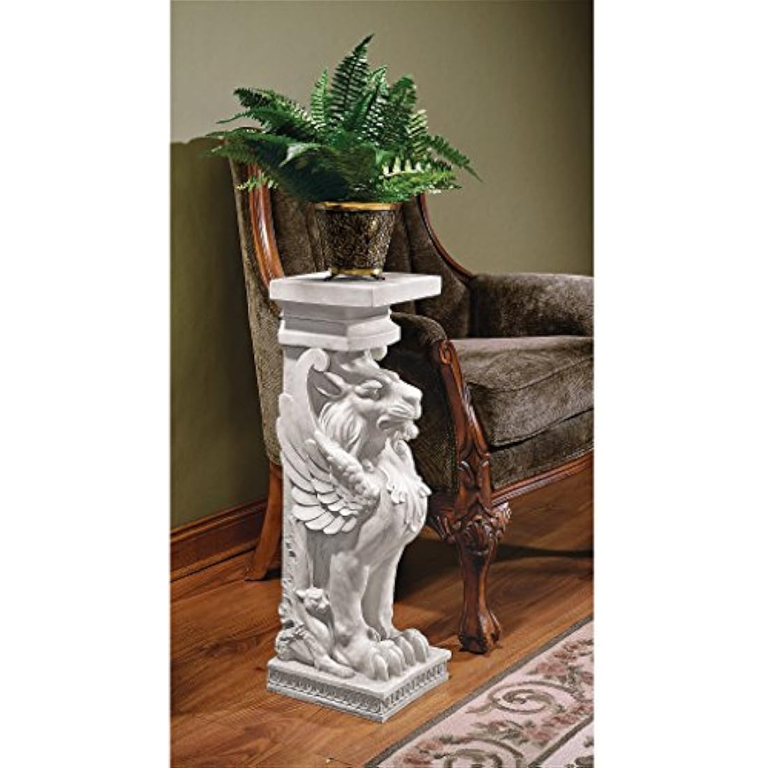 Design Toscano JE122391 Trapezophoron Winged Lion Pedestal Column Plant Stand, Polyresin, Antique Stone, 78.5 cm