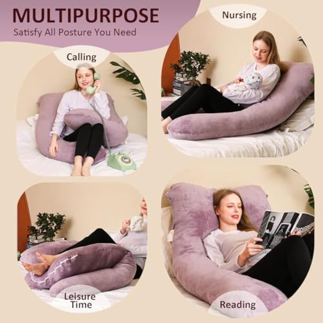 Chilling Home Pregnancy Pillows for Sleeping, U Shaped Maternity Pillow Cuddle Pillow, 55 inch Full Body Pillow Long Pillows for Sleeping, Maternity Body Pillows for adults with Cover Velvet