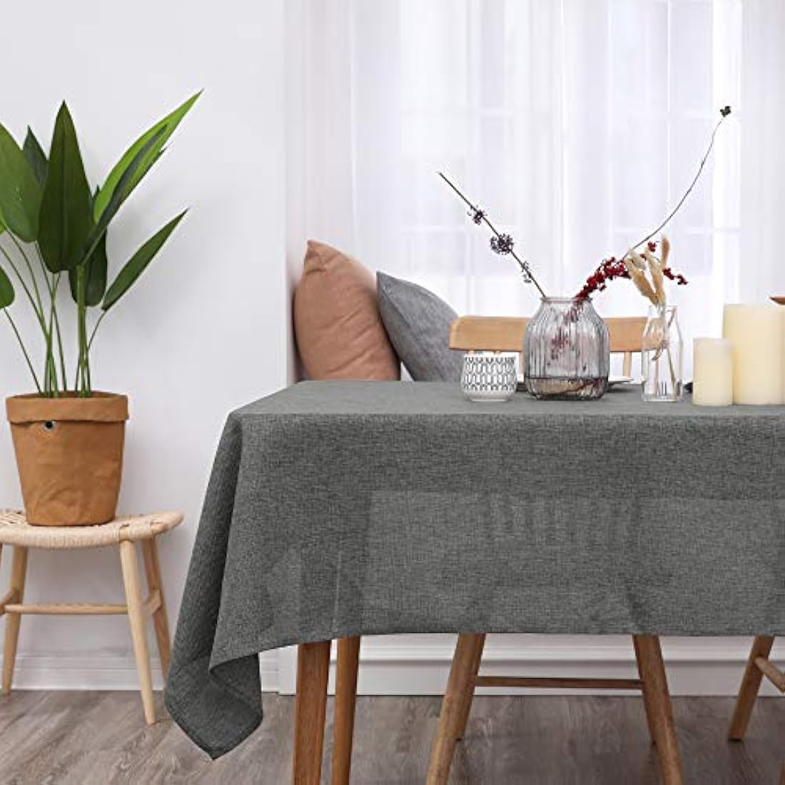 Deconovo - Waterproof Soft Linen Effect Rectangular Tablecloth - Ideal for Dining Rooms, Kitchens, Living Rooms, Gardens - 132 x 178 cm - Grey