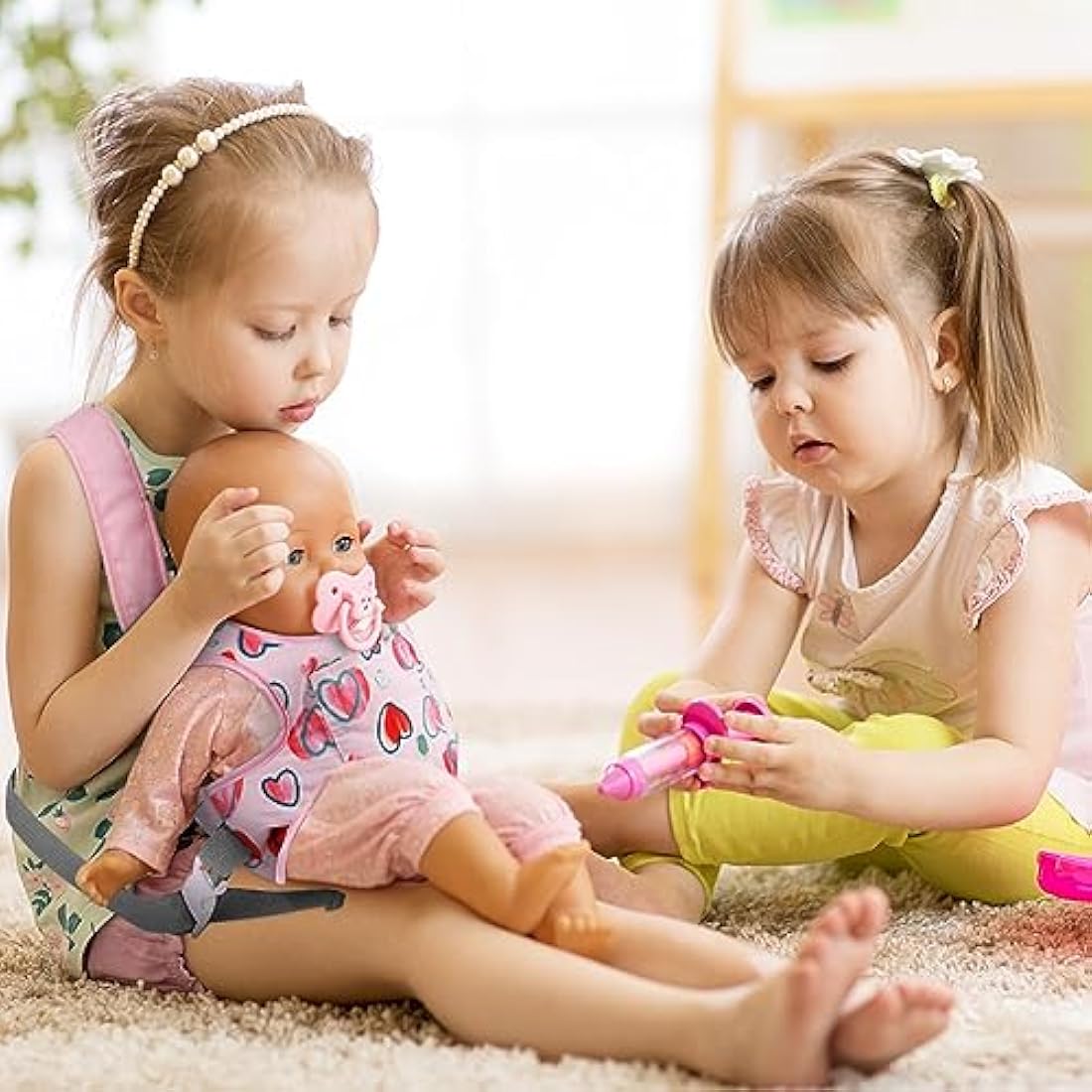 Aolso Baby Doll Carrier, Soft Cotton, Front and Back Carrying with Adjustable Straps for Baby, 14" to 18" Dolls Carrier Seat for Baby Born, Doll Accessories for Kids (Pink)