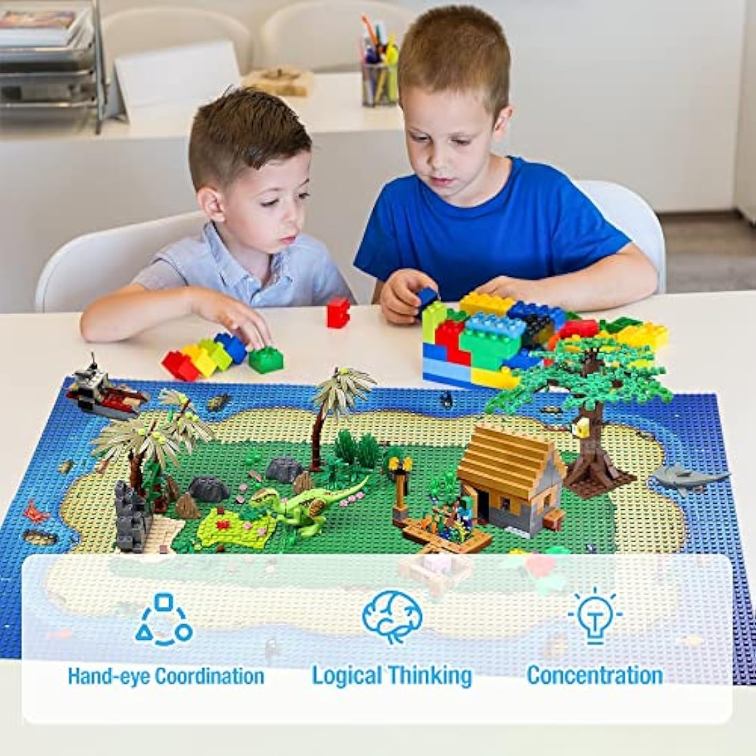 Etarnfly 6 Pack Classic Blue and Green Base Plate for City Road Beach,Ocean Island Street Water,25.5 x 25.5 cm,100% Compatible with All Major Brands(4 curves/2 straight)