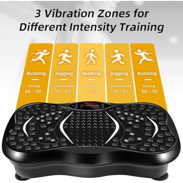 EVOLAND Vibration Plate Exercise Machine, Vibration Fitness Trainer with Bluetooth Speaker, 5 Program Modes, 2 Resistance Bands, Home Exercise Equipment for Fitness Body Toning