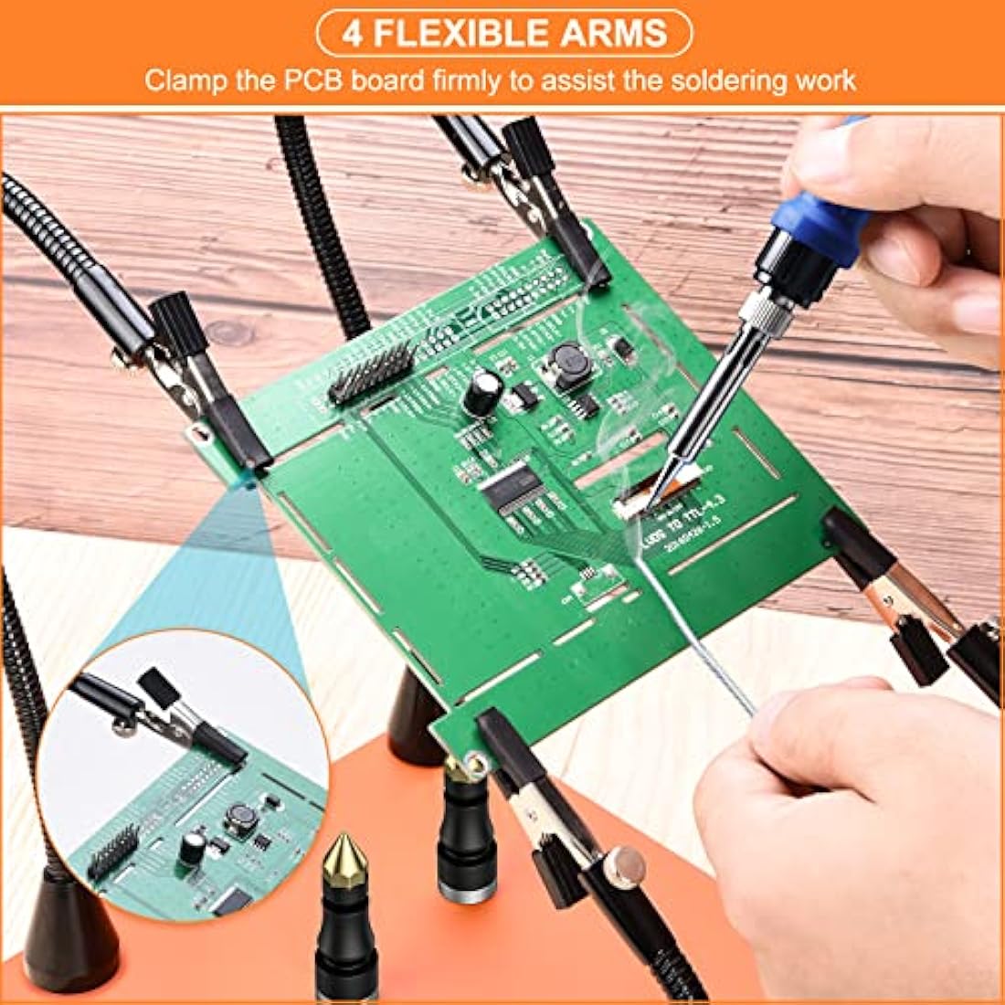 Preciva Magnetic Helping Hands Soldering, Welding Third Hand Tool, Flexible Solder Holder Auxiliary Clamp with Adjustable Clips, Stainless Steel Base for Repair, Crafts
