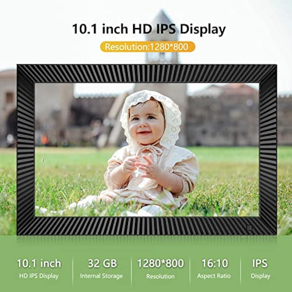 FRAMEO WiFi Digital Photo Frame 10.1 inch with 32GB Internal Storage Smart Digital Photo Frame with IPS Touch Screen 1280x800 Digital Picture Frame Share Photos or Videos Instantly via Frameo APP