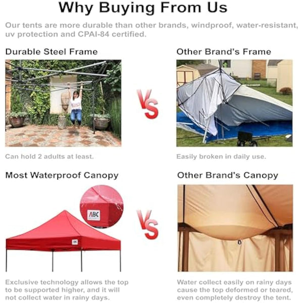 ABCCANOPY Pop Up Gazebo with Detachable Awning, Commercial Market stall, Bonus Upgraded Roller Bag, 4 Weight Bags, Stakes and Ropes