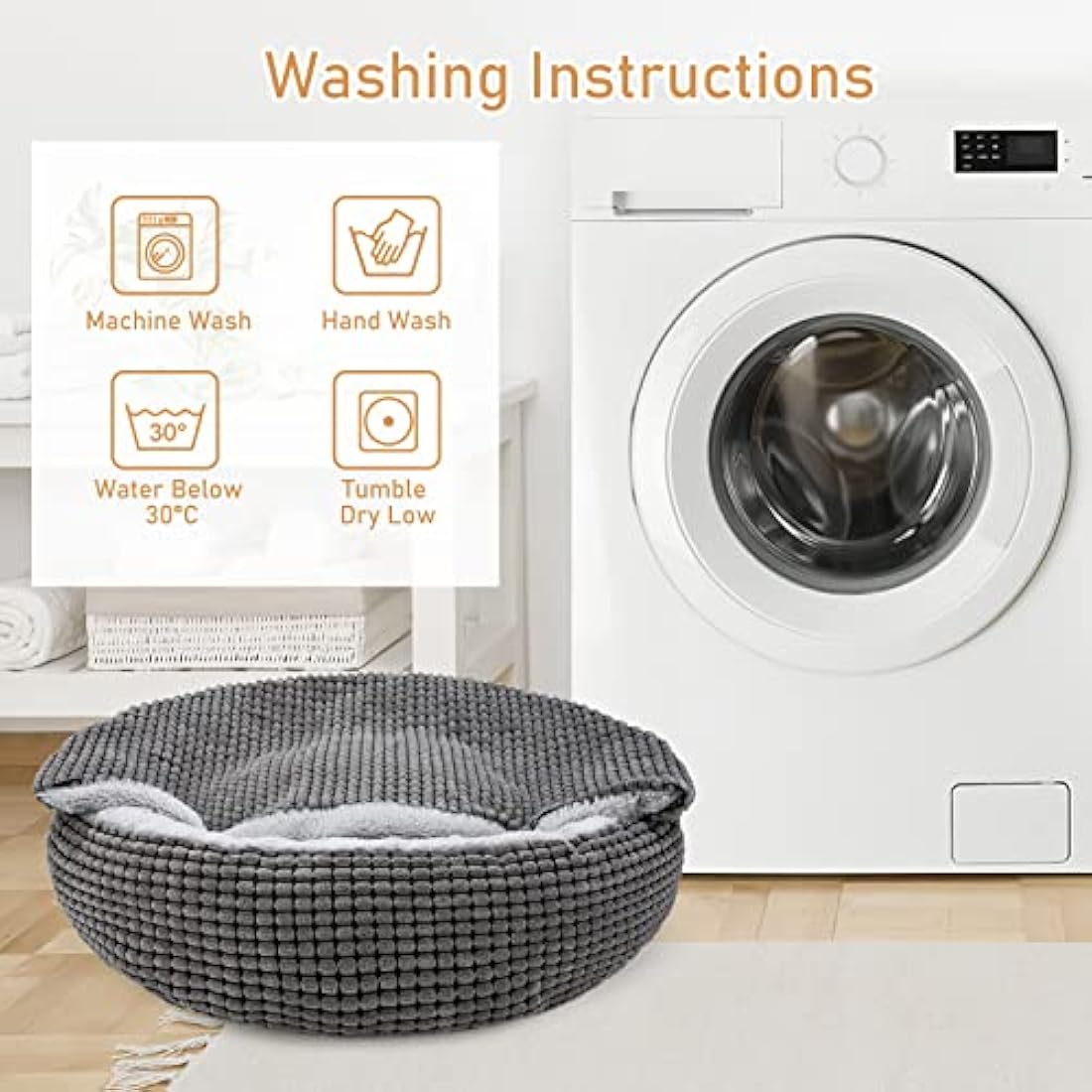 JOEJOY Round Dog Bed Calming Donut Cuddler Pet Bed for Large Medium Small Dogs, Warm Puppy Hooded Dog Cave Bed Cat Bed Medium Washable with Breathable Fluff, 31IN