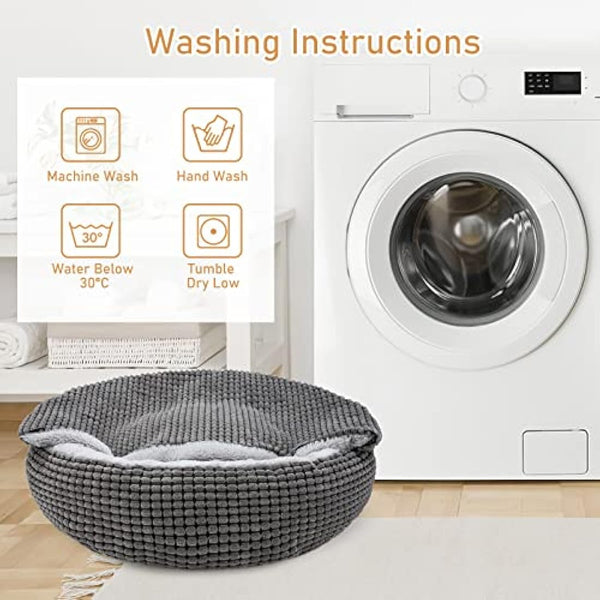 JOEJOY Round Dog Bed Calming Donut Cuddler Pet Bed for Large Medium Small Dogs, Warm Puppy Hooded Dog Cave Bed Cat Bed Medium Washable with Breathable Fluff, 31IN