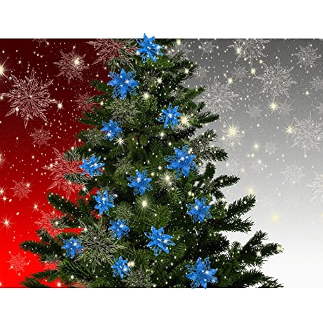 24 Pieces Christmas Glitter Artificial Poinsettia Flowers Christmas Flowers Decorations Wedding Xmas Tree New Year Ornaments (Blue)