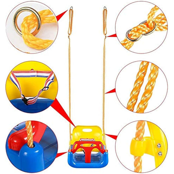 IFOYO 3-in-1 Swing Seat, Adjustable High-Back Secure Baby Swing Seat for Garden and Playgrounds Play, Detachable and Portable Toddler Swing with Safety Harness for Kids 6 months - 8 years (Blue)