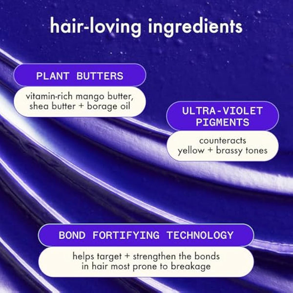 amika bust your brass toning + strength repair hair mask - strengthening + hydrating toner for blonde hair - ultra-violet pigments help brighten strands - helps reduce breakage (250 ml)