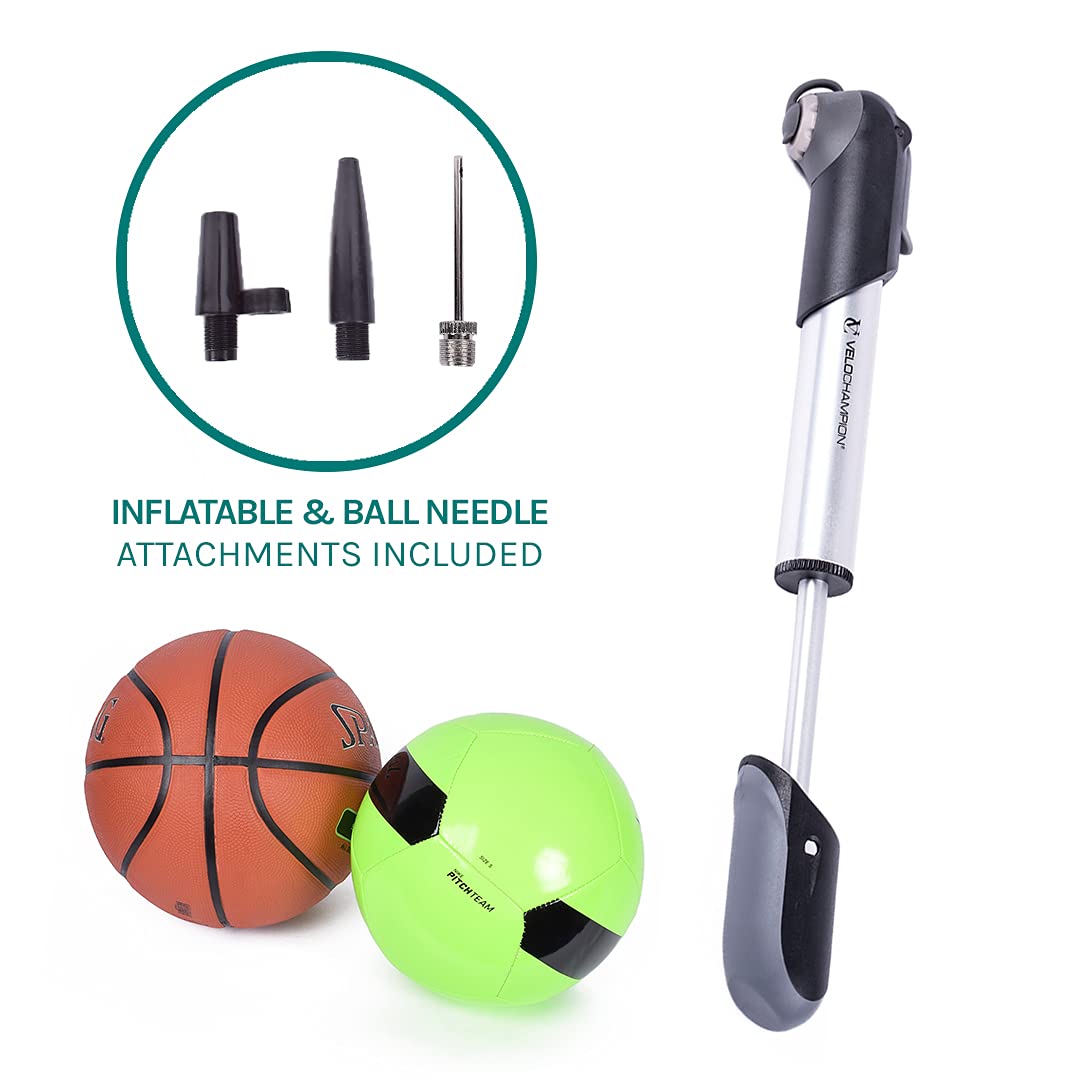 VeloChampion Mini Bicycle Pump with Frame Mount. Portable Alloy Pump For Presta, Schrader and Dunlop Valves. Suitable for All Bikes - Road, Mountain & BMX