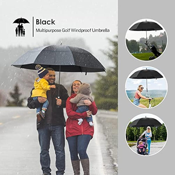 KOLER Golf Umbrella 62 Inch, UV Sun Protection Large Umbrellas Double Vented Canopy Auto Open, Windproof & Rainproof & Sunproof Extra Oversize Golf Stick Umbrella for Men and Women - Black