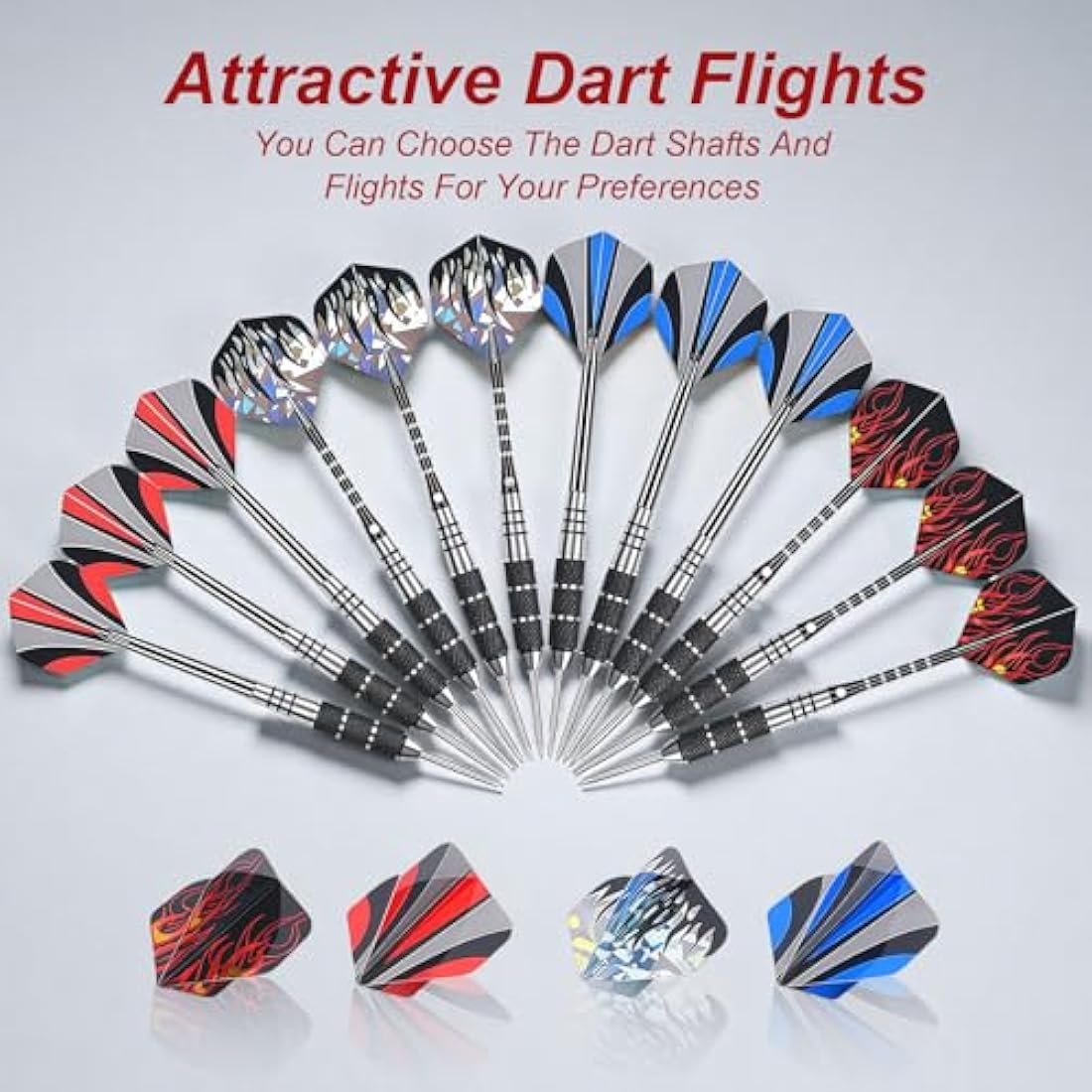 flintronic 6 Pack Steel Darts Set,Professional 22g/23g/24g Darts Tip with Non-slip Stainless Steel Shaft,4 Style Poly Flights,PVC Shafts,Dart Sharpener,Rubber Rings,Flight Protecter