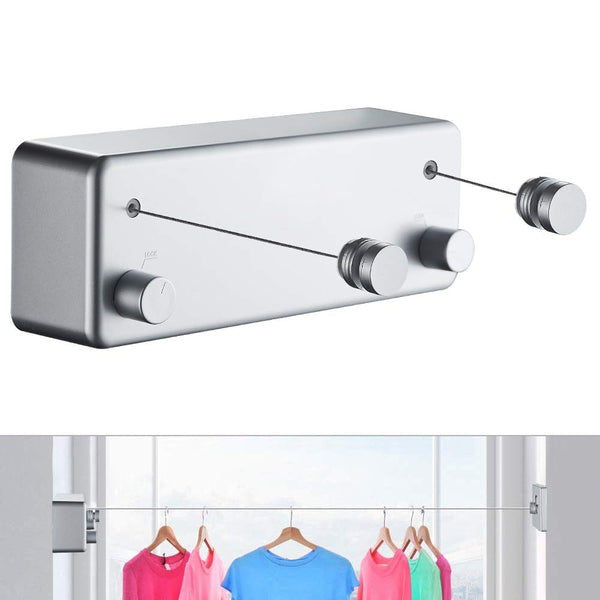 JOOM Retractable Clothesline Indoor Outdoor Clothing Rope Heavy Duty Stainless Steel Line Laundry line for Bathroom Hotel Style 13.8 Feet with ABS