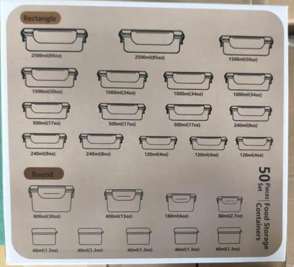 KUMD 50-Piece Airtight Food Storage Containers with Lids | Leakproof, BPA-Free, 25 Containers+ 25 Lids, Stackable & Microwave Safe Kitchen Organisers for Pantry, Meal Prep & Freezer Use, 40ml-2.5L