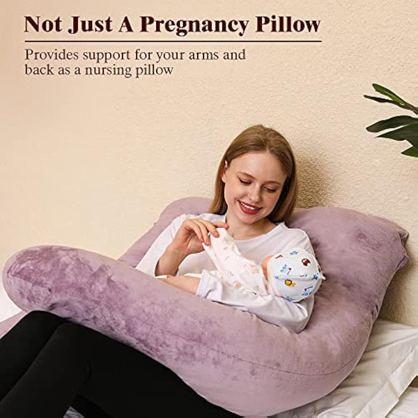 Chilling Home Pregnancy Pillows for Sleeping, U Shaped Maternity Pillow Cuddle Pillow, 55 inch Full Body Pillow Long Pillows for Sleeping, Maternity Body Pillows for adults with Cover Velvet