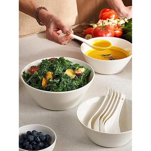DOWAN Ceramic Soup Bowls, 1730ml Large Salad Bowl Set of 4, Φ 21.8cm White Serving Bowls, Large Snack Bowls Bouillon Cups for Kitchen, Dishwasher & Microwave Safe