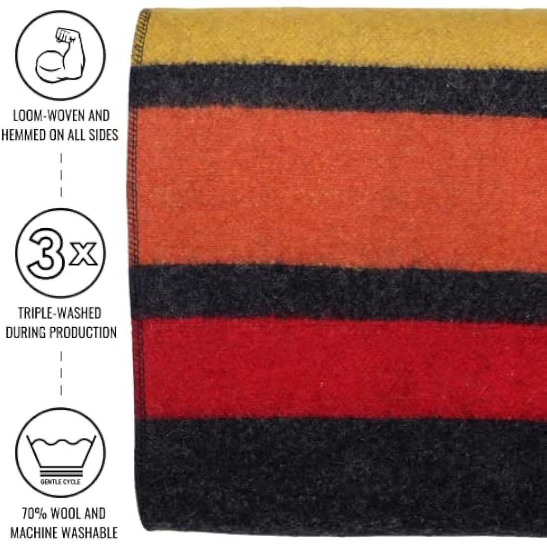 Arcturus Rainier Wool Blanket - 4.5lbs Warm, Heavy, Washable, Large | Great for Camping, Outdoors, Survival & Emergency Kits (Sunset Peak)