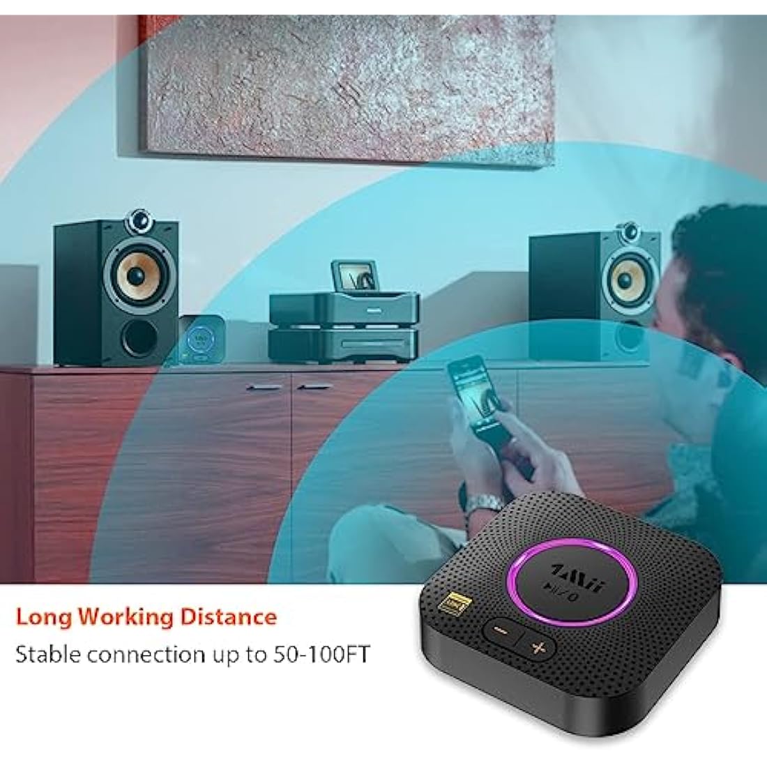 1Mii B06S+ LDAC Bluetooth 5.2 Receiver for Home Stereo Hi-Res Music Streaming, Hi-Fi Wireless Audio Adapter w/aptX HD Low Latency, Long Range Bluetooth Audio Receiver Volume Control, RCA/3.5mm Outputs