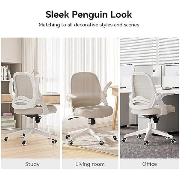 Hbada Ergonomic Office Chair with Folding Armrest, Canvas Office Chair, 360° Swivel, Grey