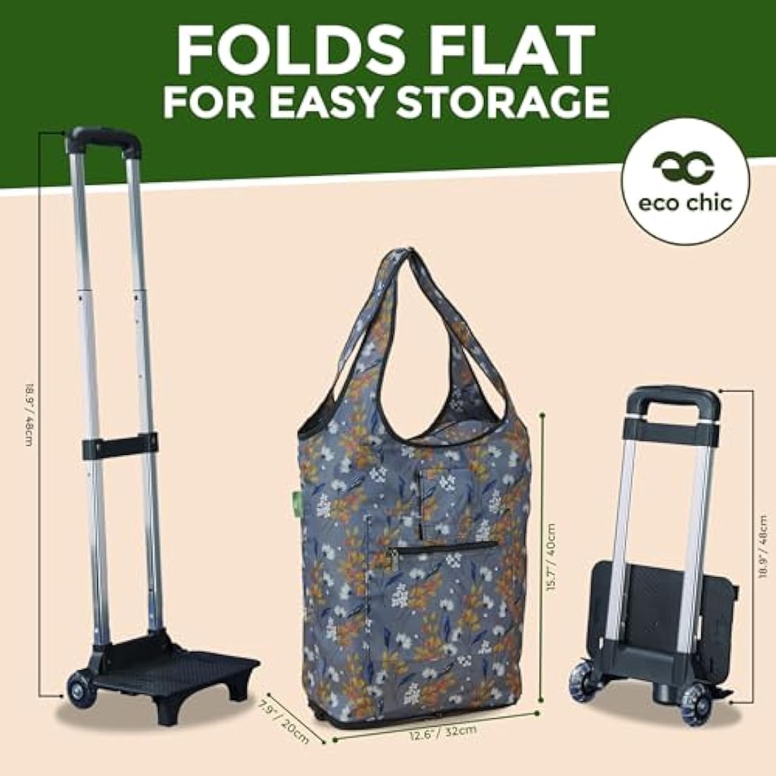 Eco Chic Lightweight Collapsible Shopping Trolley with Detachable Grocery Tote Bag (Bumble Bee Blue)