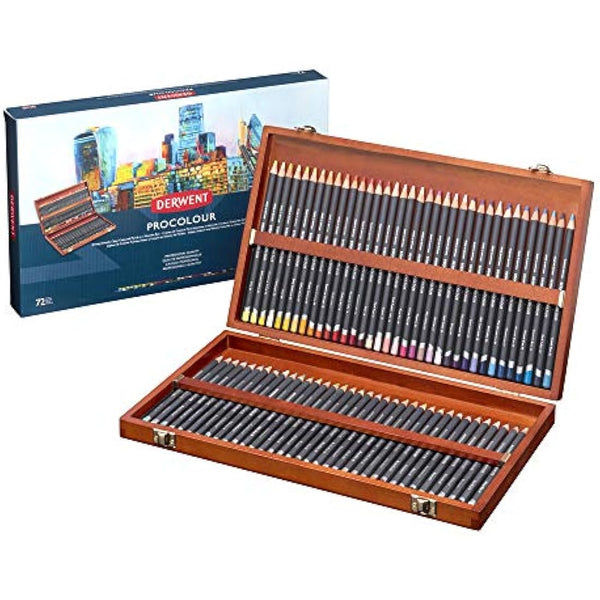 Derwent Procolour Colouring Pencils Set Of 72 In Wooden Gift Box, 4mm Round Core, Premium Core Strength, Smooth Texture, Ideal For Fine Art Drawing & Colouring, Professional Quality, 2302524