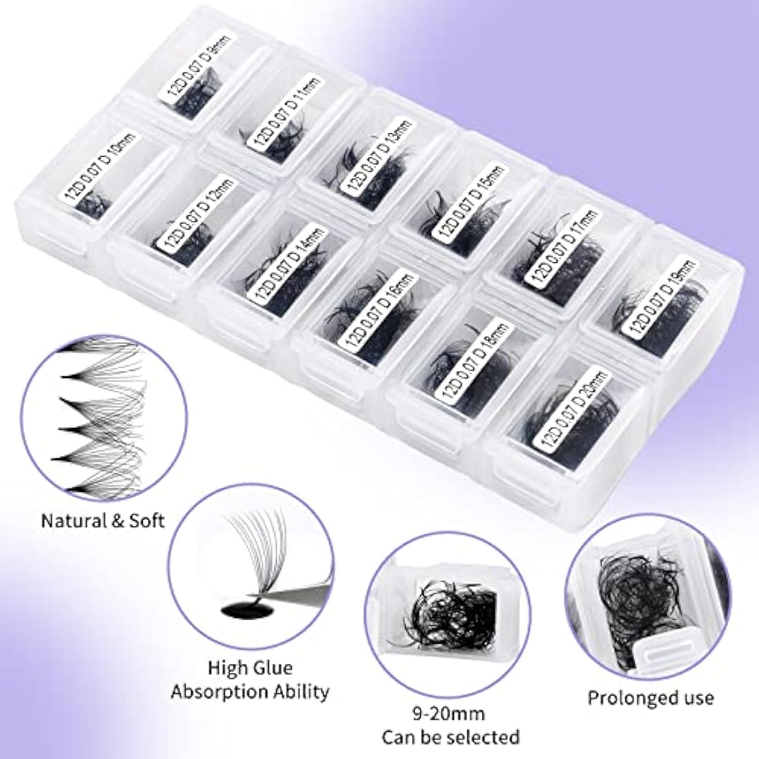 12D Premade Fans Eyelash Extensions 1200PCS Pre Made Fans Lashes 0.07mm C Curl Mixed Tray 9-20mm Handmade Loose Volume Lash Extension Premade Lash Fans (1200-12D-0.07-C-920)