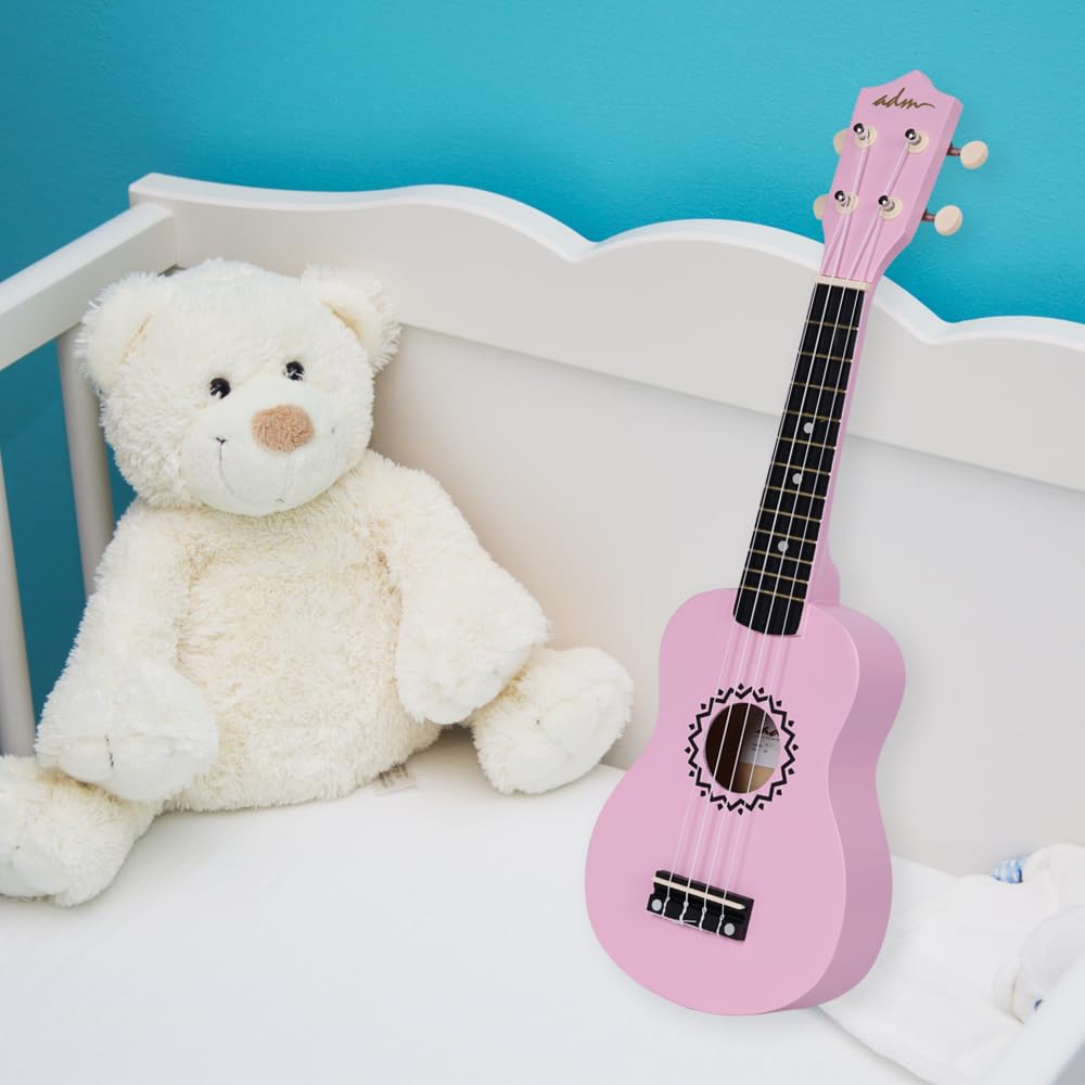 ADM Soprano Ukulele Set for Kids and Beginners, Ukulele Starter Kit with Bag, Clip-On Tuner, Rainbow Strings, Colourful Strap, Plectrum, Fingerboard Sticker, Chord Card (Dark Blue)