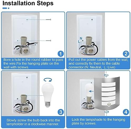 Wondlumi Outdoor Wall Lights Mains Powered PIR Motion Sensor Stainless Steel IP44 Waterproof Outside Light for Porch, Incl. 1x 12W LED E27 Bulbs Warm White