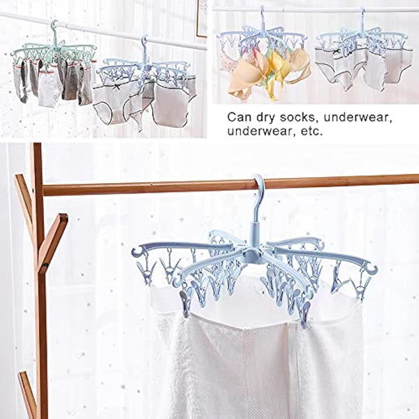 GmeDhc Indoor Outdoor Clothes Airer, 24 Pegs, Foldable, Rotable Sock Airer for Fabric Nappies, Bras, Towel, Underwear, Scarf, Gloves
