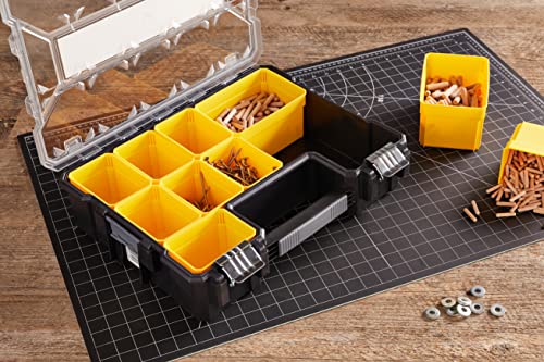 STANLEY FATMAX Waterproof 10-Compartment Deep Professional Tool Organiser, Removable & Stackable Deep Storage Cups with Transparent Lid, for Small Parts and Tools Storage, 1-97-521