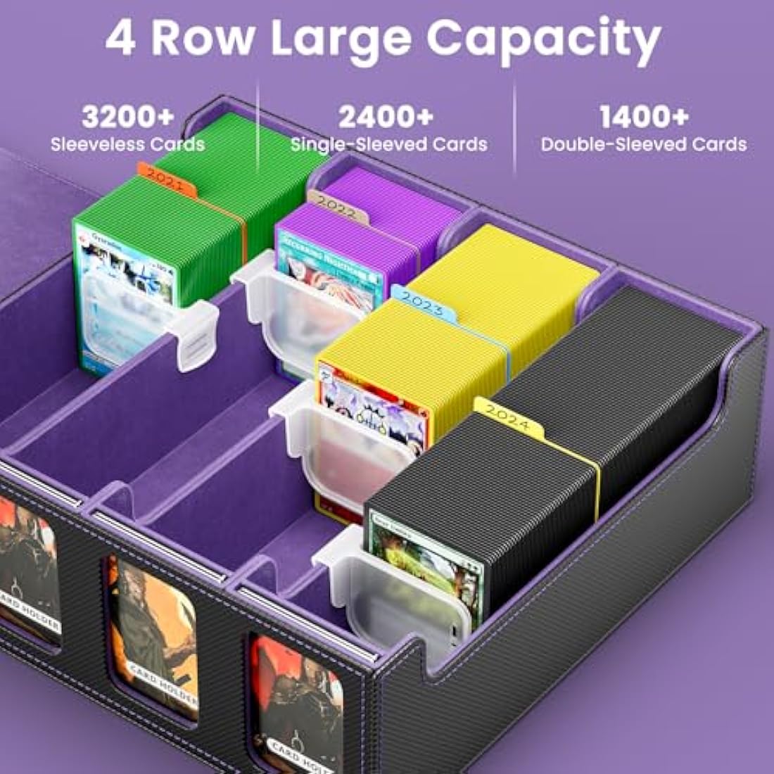 Hot Bee Yugioh Deck Box, Quartuple Trading Card Storage Box Holds 2400+ Cards for Yugioh, TCG, Magic the Gathering, Commander Cards, Playing Card Case PU Leather Magnetic Closure, Purple