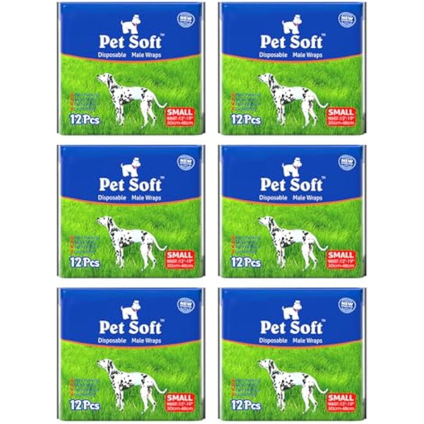 Pet Soft Male Dog Nappies - Disposable Pet Diapers Male Dog Wraps, Super Absorbent Doggy Puppy Nappies for Dogs & Cats Urinary incontinence Small 72count (S 12count (12'-19'))