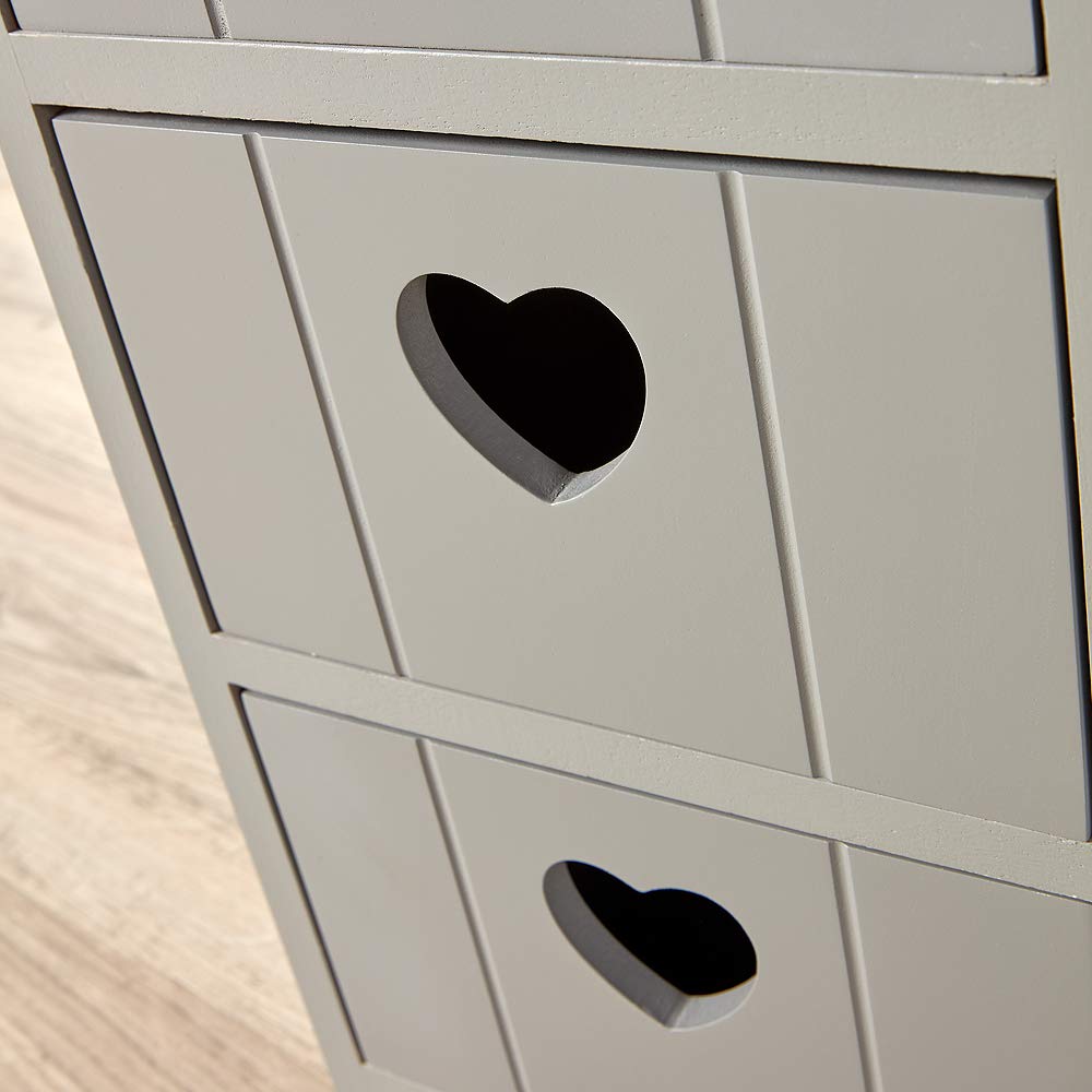 Home Source Chest of Drawers, Wooden Storage Unit Bedroom Organiser Bedside, Love Heart Design, 4 Drawer, Grey