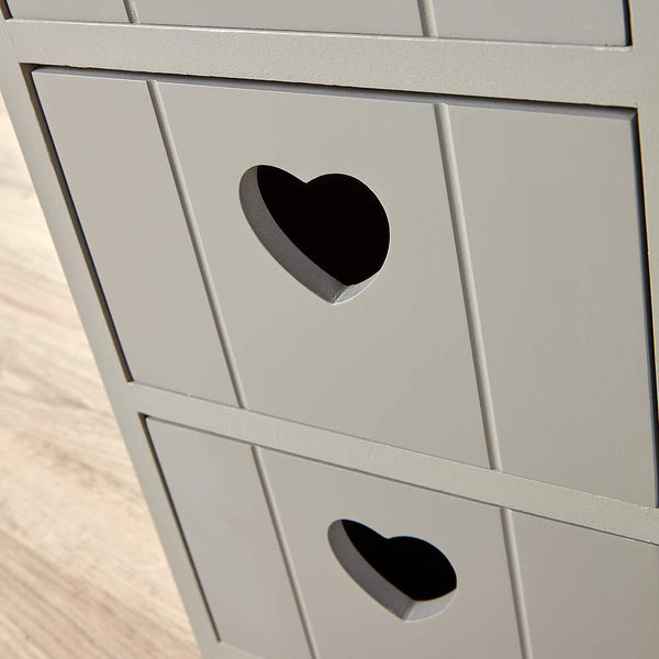 Home Source Chest of Drawers, Wooden Storage Unit Bedroom Organiser Bedside, Love Heart Design, 4 Drawer, Grey
